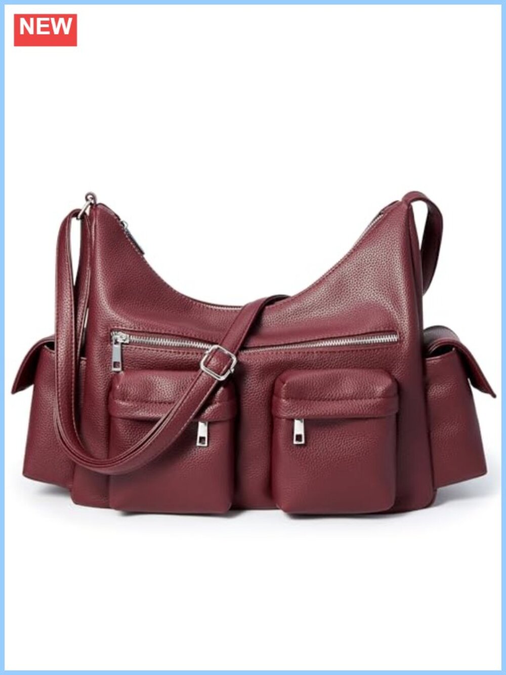 Vegan Leather Hobo Shoulder Bag Y2K Punk Crescent Multi Pocket Adjustable Strap